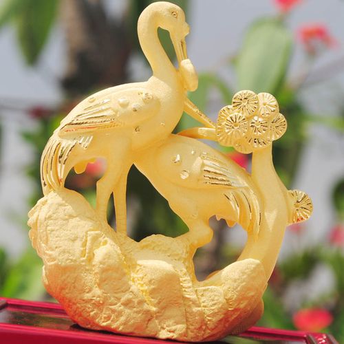 【黄金礼品 黄金工艺品 松鹤延年 祝寿礼品 绒沙金礼品 千足铸金】价