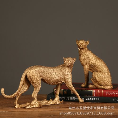 豹子工艺品摆件欧式复古站立家居客厅玄关办公室写实动物装饰跨境